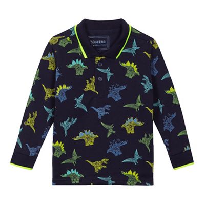 Boys' blue dinosaur print long sleeve polo shirt